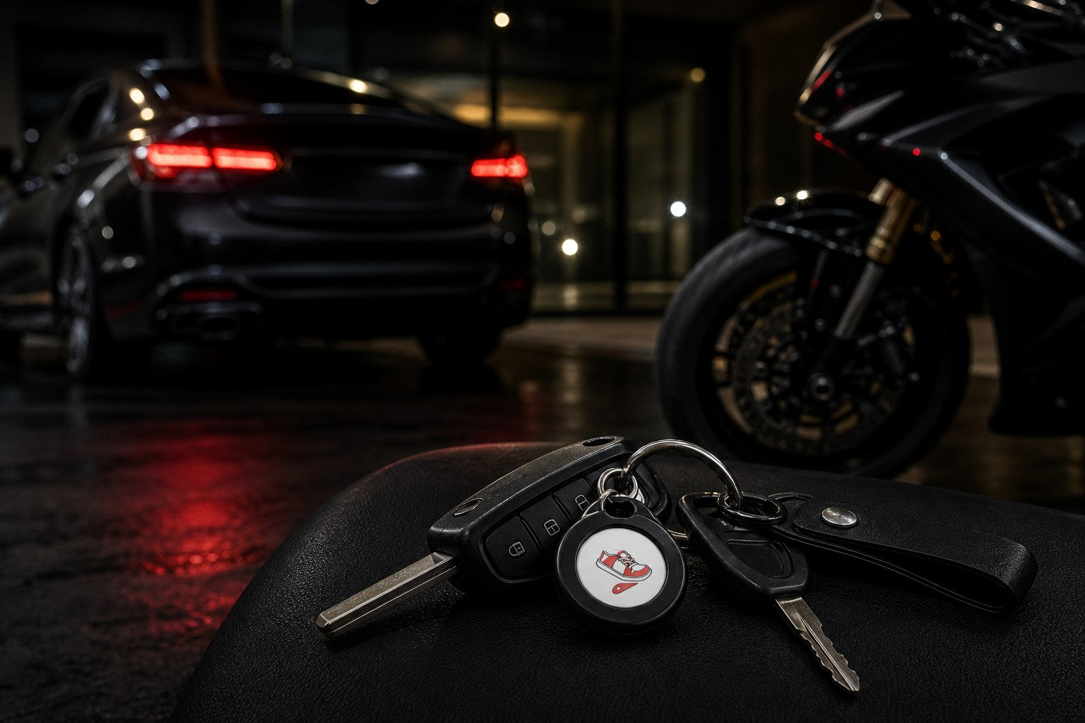 LifeTag junto a llaves de auto y moto